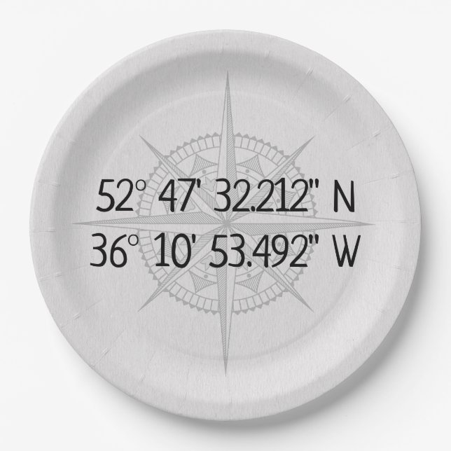 Compass GPS Home Coordinates  Paper Plates (Front)