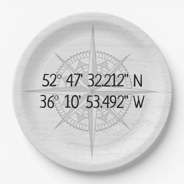 Compass GPS Home Coordinates Paper Plates (Front)