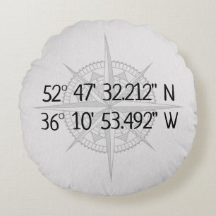 Compass GPS Home Coordinates  Round Pillow