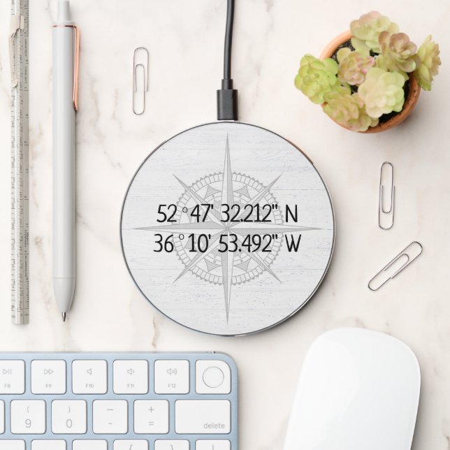Compass GPS Home Coordinates  Wireless Charger (Desk)