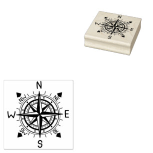 Compass Illustration Rubber Stamp