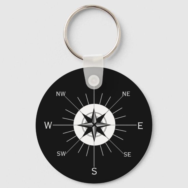 Compass in Black White and Gray Keychain (Front)