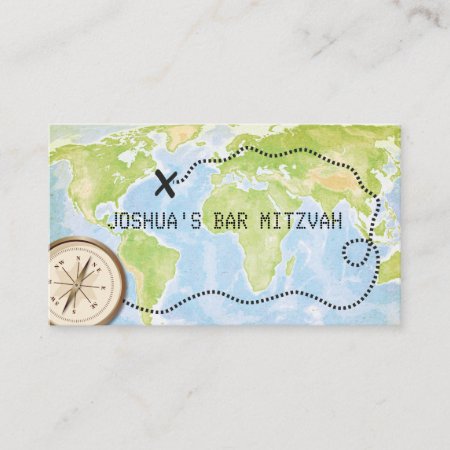 Compass Map Travel Bar Bat Mitzvah Placecard