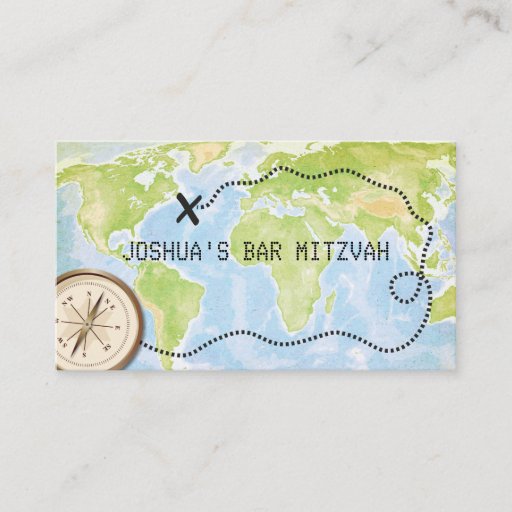 Customizable Compass Map Travel Bar Bat Mitzvah Placecard Business Card Template