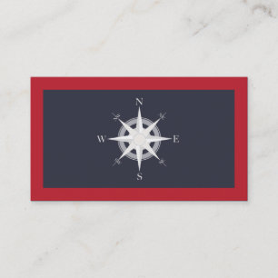 Compass Navy Blue and Red Nautical Business Card