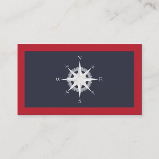 Customizable Compass Navy Blue and Red Nautical Business Card Templates