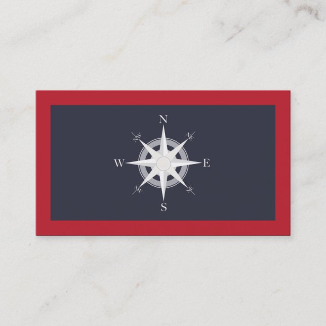 Compass Navy Blue and Red Nautical Business Card (Front)