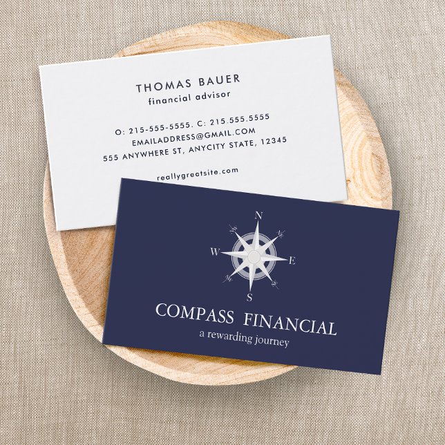Compass Navy Blue Nautical Financial Advisor Business Card (Creator Uploaded)