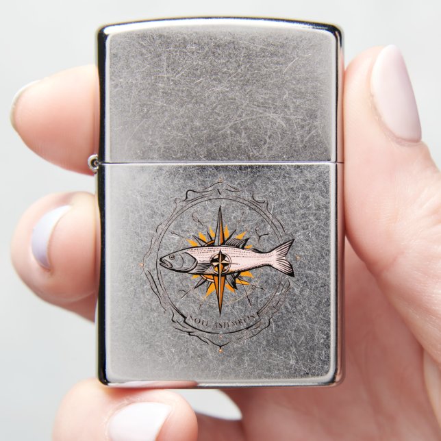 Compass of the Northbound Spirit Fish Zippo Lighter (In Hand)