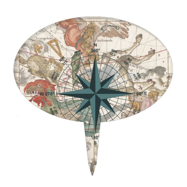 Compass on an Ancient Map Cake Topper (Front)