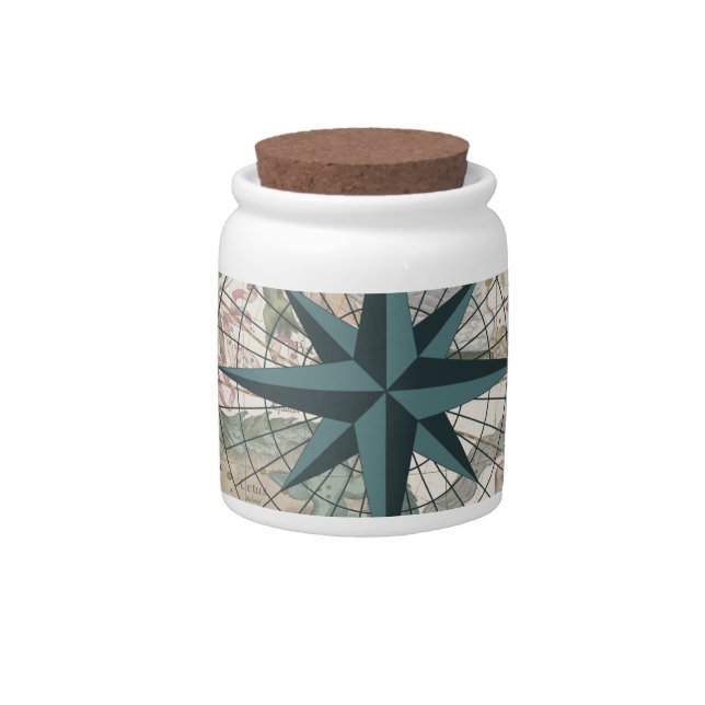 Compass on an Ancient Map Candy Jar (Front)