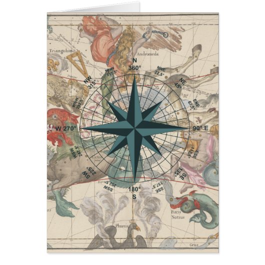 Compass on an Ancient Map Cards (Front)