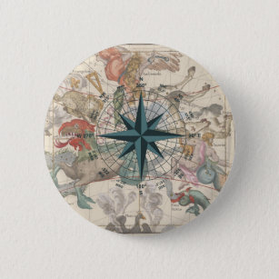 Compass on an Ancient Map Pinback Button