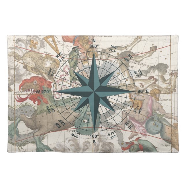 Compass on an Ancient Map Placemat (Front)