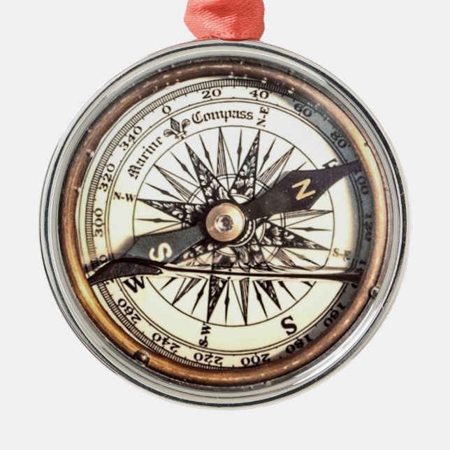 Compass on Water Metal Ornament (Front)