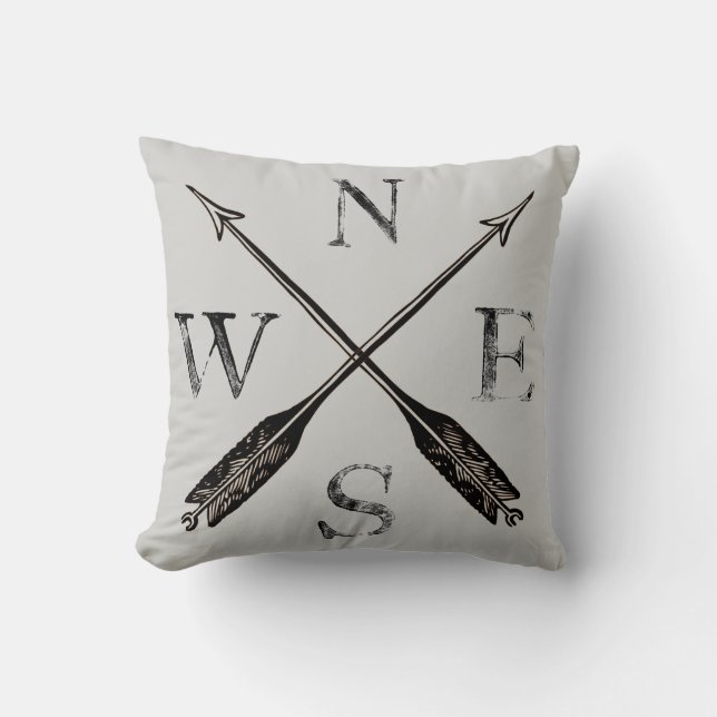 Compass Pillow: North, South, East & West Throw Pillow (Front)