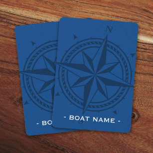 Compass rose and custom boat name blue playing cards