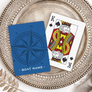 Compass rose and custom boat name blue poker cards