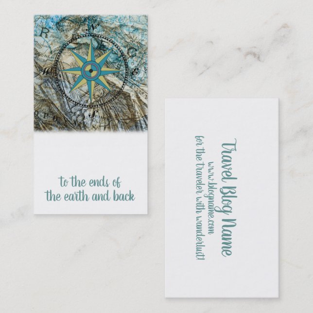 Compass Rose And Map Travel Blog Business Card (Front/Back)