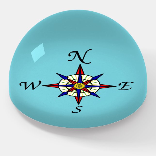 Compass Rose Aqua Paperweight (Angled)