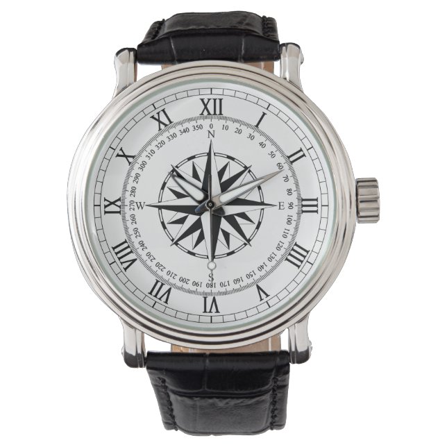 Compass Rose (B on W) Watch (Front)