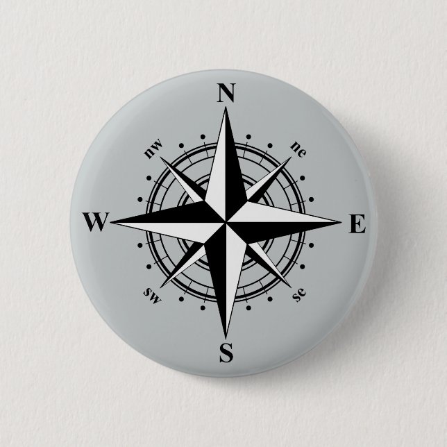 Compass Rose Black & White Button (Front)