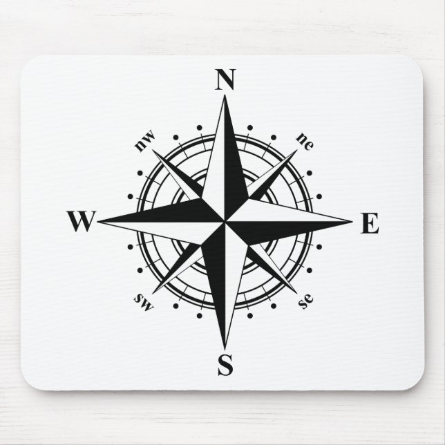 Compass Rose - Black & White Mouse Pad (Front)