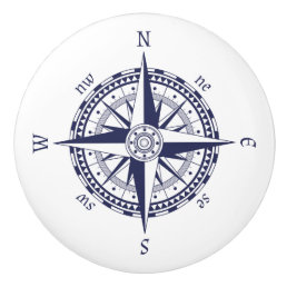 Compass Rose Blue Ceramic Knob