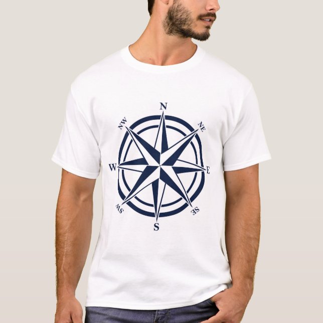 Compass Rose Blue Nautical T-Shirt (Front)