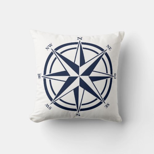 Compass Rose Blue Nautical Throw Pillow