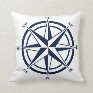 Compass Rose Blue Nautical Throw Pillow