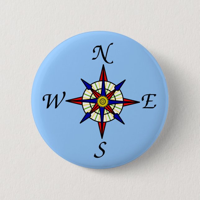 Compass Rose Blue Pinback Button (Front)