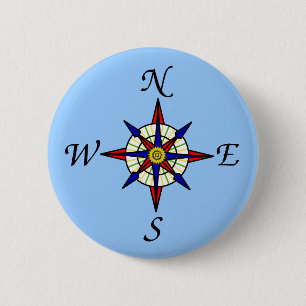 Compass Rose Blue Pinback Button