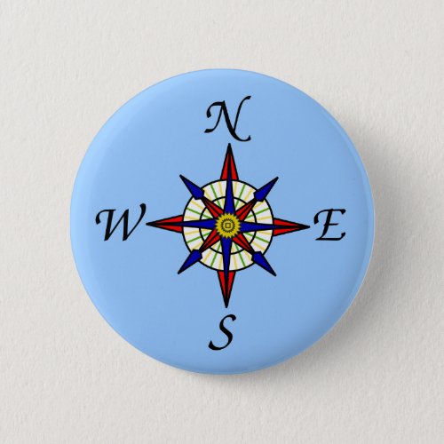 Compass Rose Blue Pinback Button