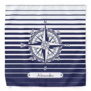 Compass Rose Blue Stripes Bandana
