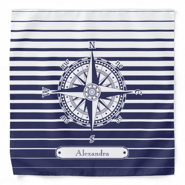 Compass Rose Blue Stripes Bandana (Front)