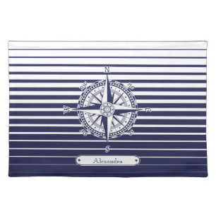 Compass Rose Blue Stripes Cloth Placemat