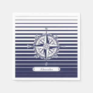 Compass Rose Blue Stripes Paper Napkins