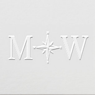 Compass Rose Couple Wedding 2 Initial Monogram Embosser