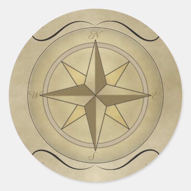 Compass Rose in Gold Classic Round Sticker (Front)