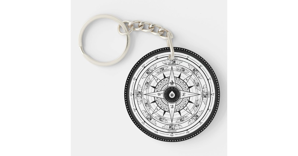 Compass Rose Keychain (White) Zazzle