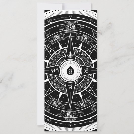 Compass Rose - L. Rectangle Invite Card (Black) (Front)