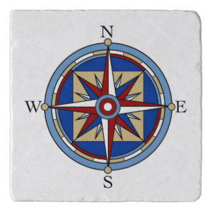 Compass Rose Marble or Travertine Trivet 6" x 6"