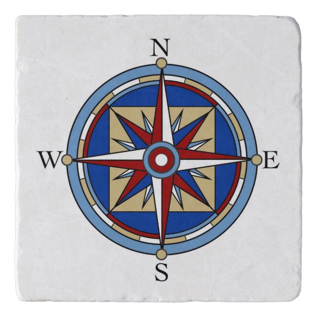 Compass Rose Marble or Travertine Trivet 6" x 6" (Front)