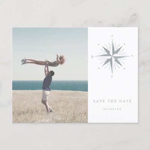Compass rose nautical photo save the date postcard