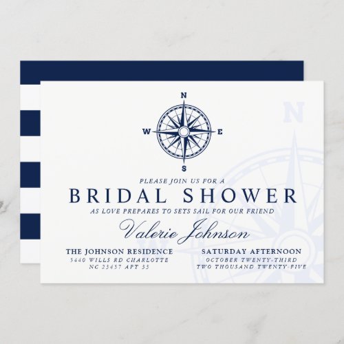 Compass Rose  Nautical Themed Bridal Shower Invitation