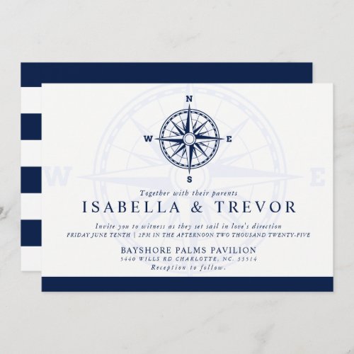 Compass Rose  Nautical Themed Wedding Invitation