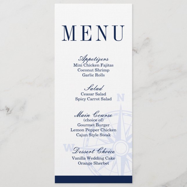Compass Rose Nautical Wedding Dinner Menu (Front)