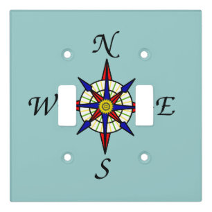 Compass Rose on Aqua Light Switch Cover