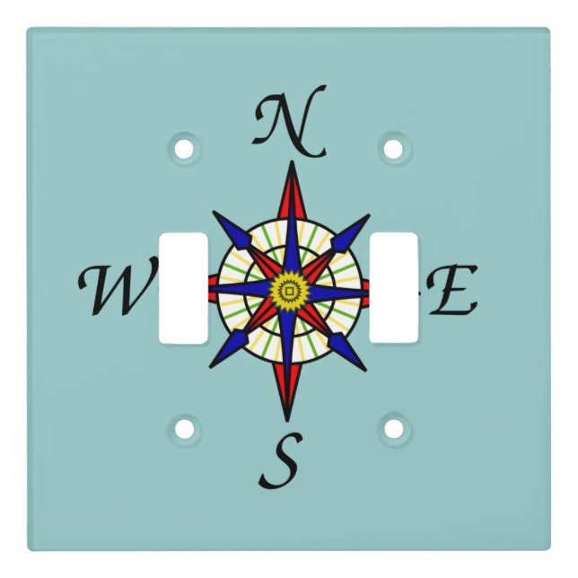 Compass Rose on Aqua Light Switch Cover (Front)